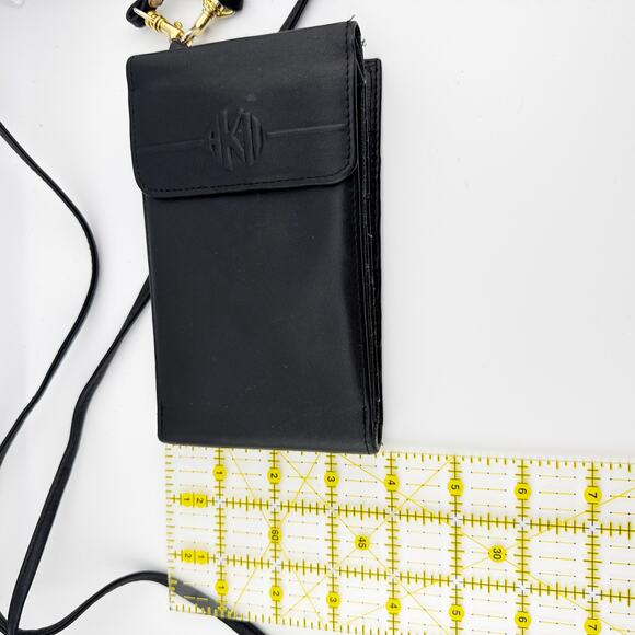 Vintage Anne Klein Leather Crossbody Wallet Purse Women's Black Adjustable Strap - Picture 12 of 14